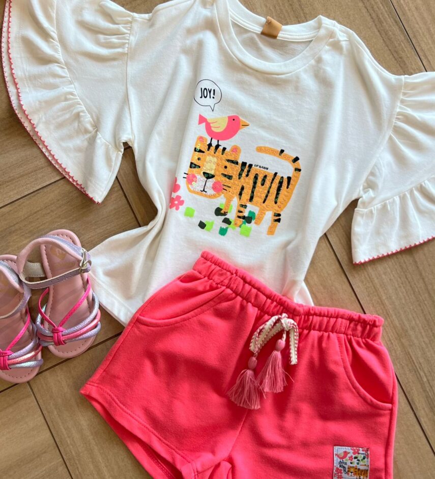 fernandaramoskids com br Conjunto Infantil Feminino Blusa Short Tigre 1