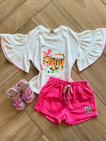 Conjunto Infantil Feminino Blusa Short Tigre Fernanda ramos kids