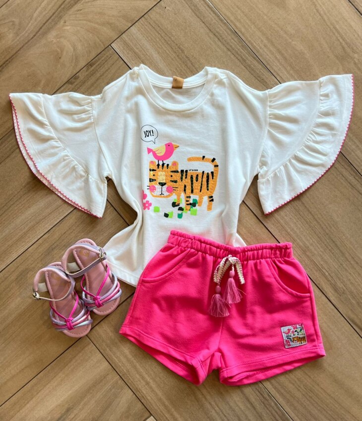 Conjunto Infantil Feminino Blusa Short Tigre Fernanda ramos kids