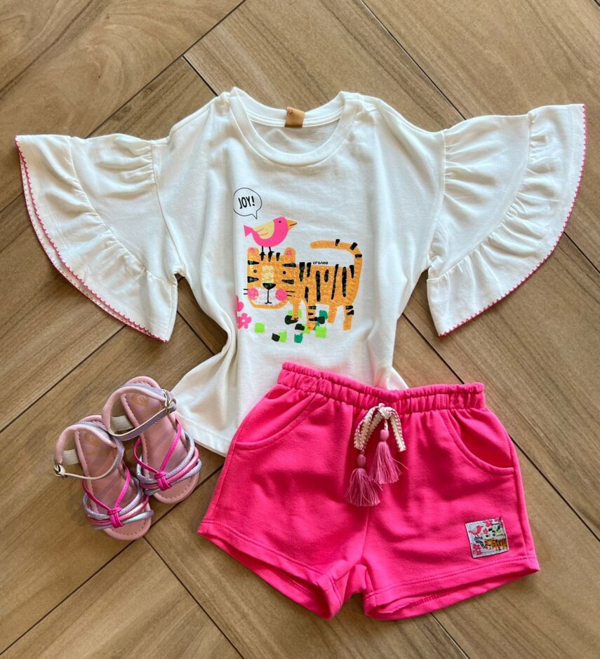 Conjunto Infantil Feminino Blusa Short Tigre Fernanda ramos kids