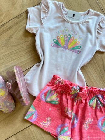 fernandaramoskids com br Conjunto Infantil Feminino Blusa Short To Be Happy 1