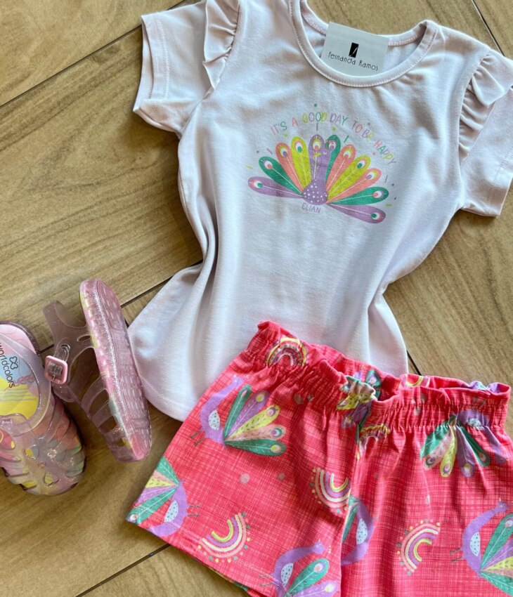 fernandaramoskids com br Conjunto Infantil Feminino Blusa Short To Be Happy 1