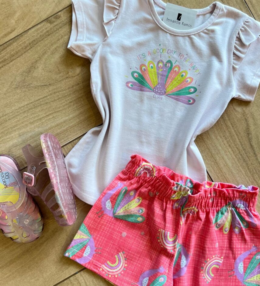 fernandaramoskids com br Conjunto Infantil Feminino Blusa Short To Be Happy 1
