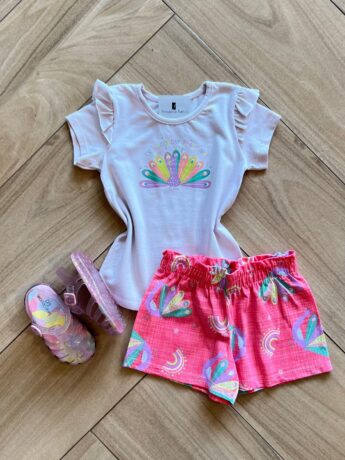 Conjunto Infantil Feminino Blusa Short To Be Happy Fernanda ramos kids