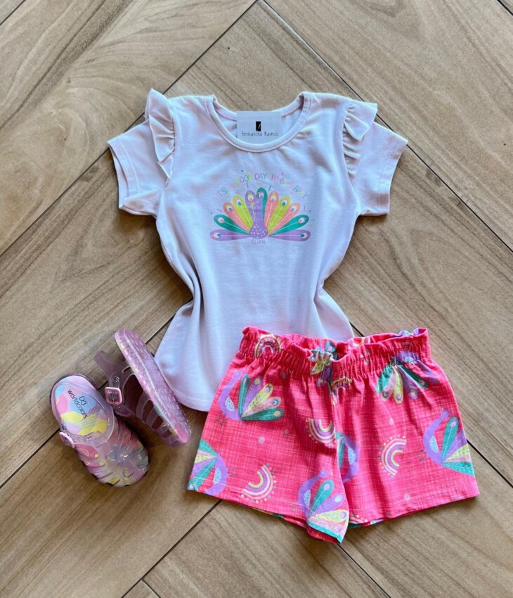 Conjunto Infantil Feminino Blusa Short To Be Happy Fernanda ramos kids