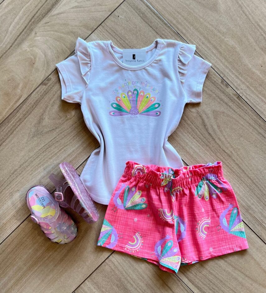 Conjunto Infantil Feminino Blusa Short To Be Happy Fernanda ramos kids