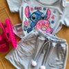 fernandaramoskids com br Conjunto Infantil Feminino Blusa Stitch e Short Saia Azul1
