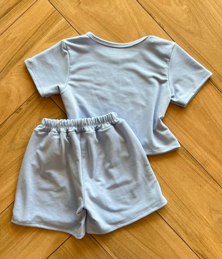 fernandaramoskids com br Conjunto Infantil Feminino Blusa Stitch e Short Saia Azul2