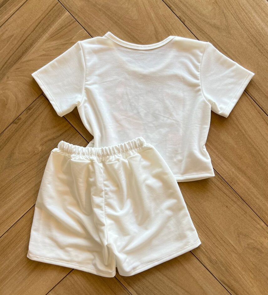 fernandaramoskids com br Conjunto Infantil Feminino Blusa Stitch e Short Saia Branco2