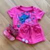 Conjunto Infantil Feminino Blusa Stitch e Short Saia Pink Fernanda Ramos Kids