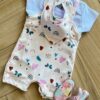fernandaramoskids com br Conjunto Infantil Feminino Body Branco e Jardineira Estampada Alegre 1