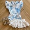 Fernanda Ramos Kids Conjunto Infantil Feminino Body com Flor Azul e Saia Off White