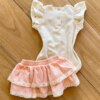 fernandaramoskids com br Conjunto Infantil Feminino Body com Flor e Saia Rosa2