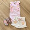 Conjunto Infantil Feminino Body com Pompom e Short Cru Fernanda Ramos Kids