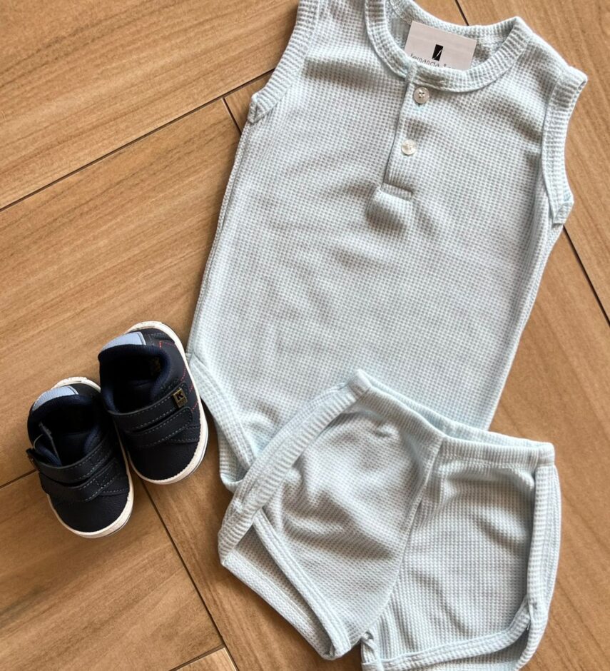 fernandaramoskids com br Conjunto Infantil Feminino Body e Short Azul Bebê 1