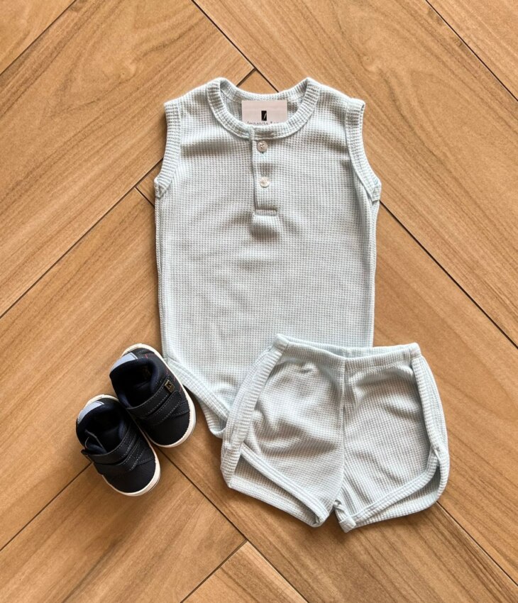 Conjunto Infantil Feminino Body e Short Azul Bebê Fernanda Ramos Kids