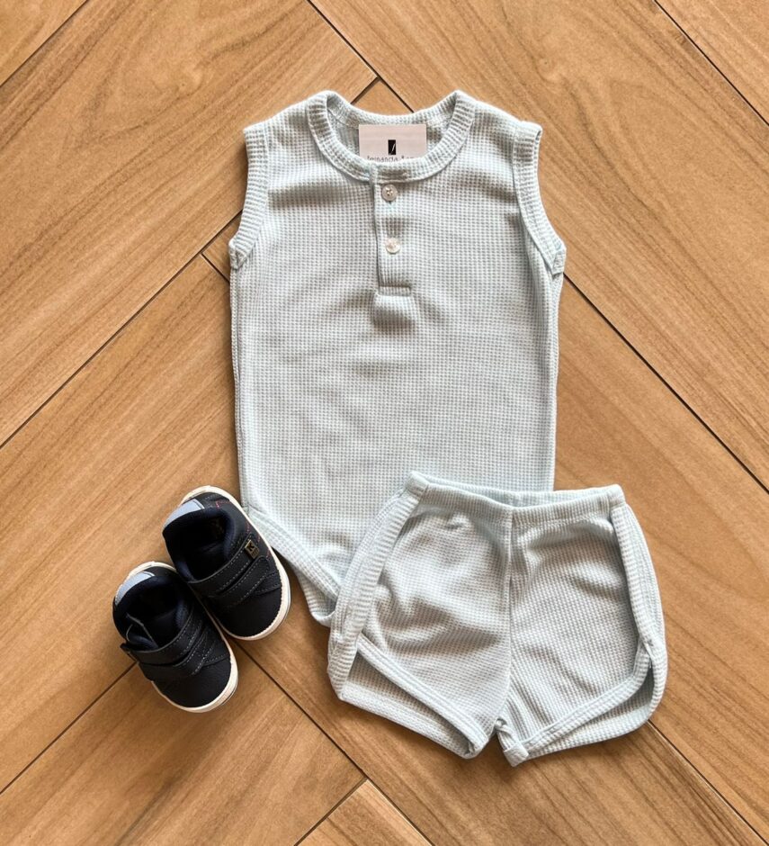 Conjunto Infantil Feminino Body e Short Azul Bebê Fernanda Ramos Kids