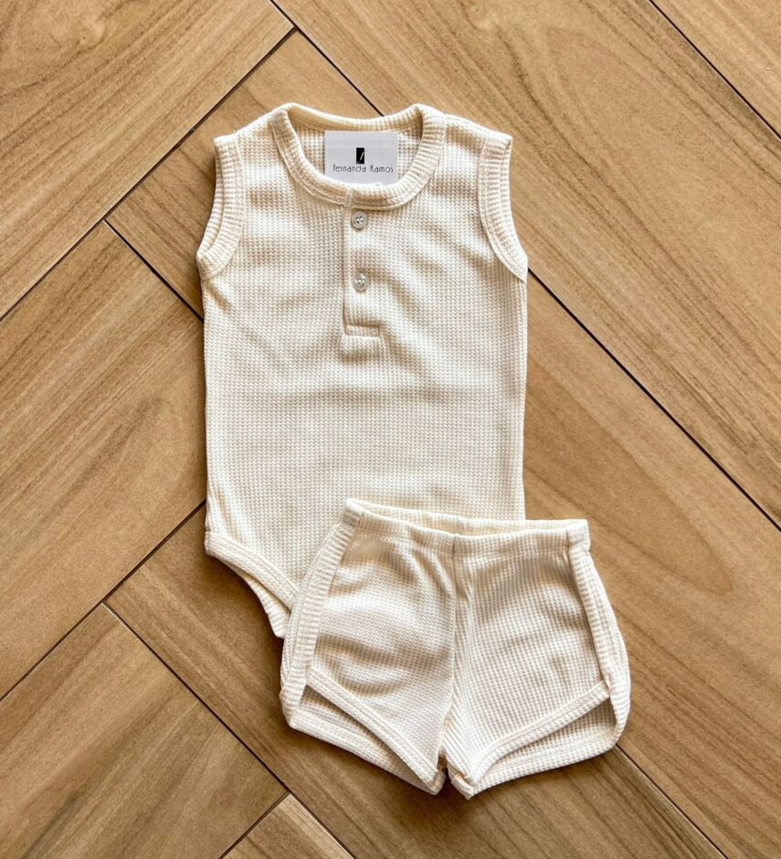 Conjunto Infantil Feminino Body e Short Bege Fernanda Ramos Kids