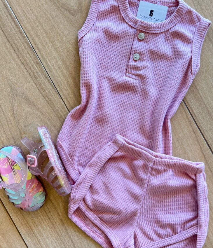 fernandaramoskids com br Conjunto Infantil Feminino Body e Short Rose 1