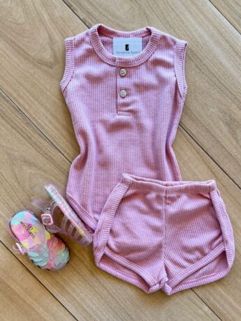 Conjunto Infantil Feminino Body e Short Rose Fernanda Ramos Kids