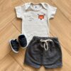 Conjunto Infantil Feminino Body e Short Cinza Tigre Fernanda Ramos Kids