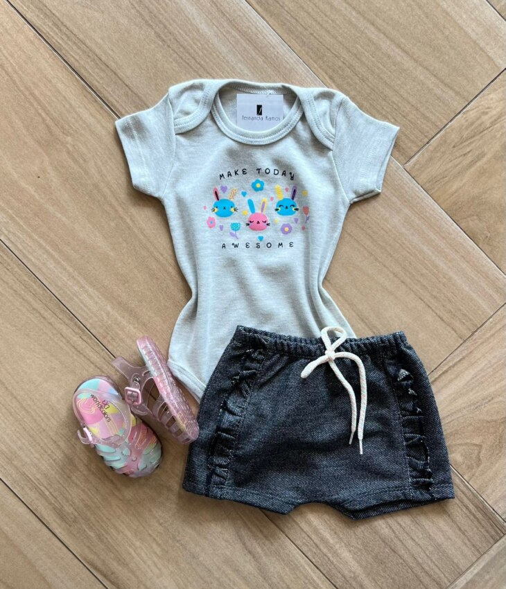 Conjunto Infantil Feminino Body e Short Make Today Fernanda Ramos Kids