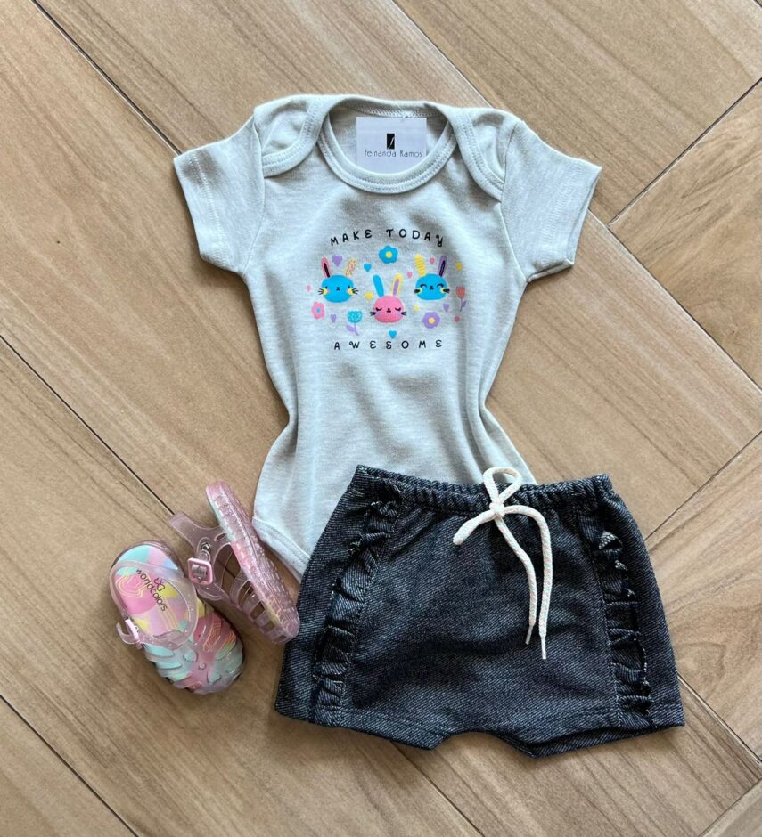 Conjunto Infantil Feminino Body e Short Make Today Fernanda Ramos Kids