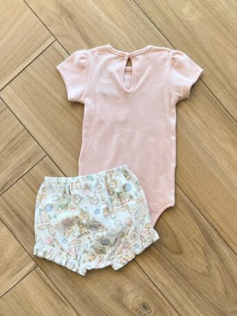Conjunto Infantil Feminino Body Gatinho e Short Estampado Off White Fernanda Ramos Kids