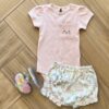 Conjunto Infantil Feminino Body Gatinho e Short Estampado Off White Fernanda Ramos Kids