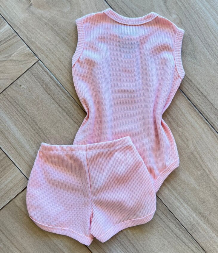 fernandaramoskids com br Conjunto Infantil Feminino Body Regata e Short Box Rosa2