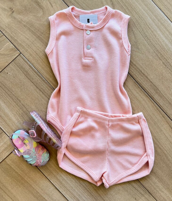 Conjunto Infantil Feminino Body Regata e Short Box Rosa Fernanda Ramos Kids