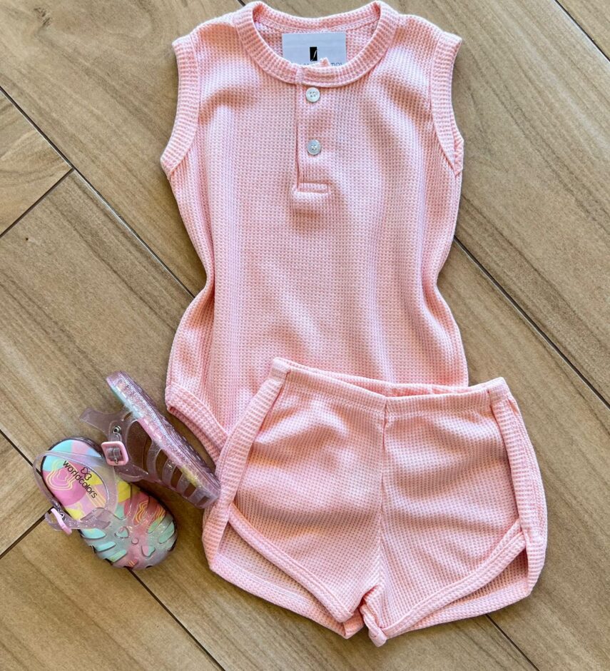 Conjunto Infantil Feminino Body Regata e Short Box Rosa Fernanda Ramos Kids