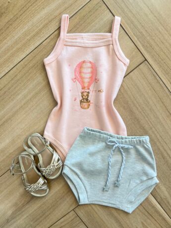 Conjunto Infantil Feminino Body Ursinho de Alcinha e Calcinha Cinza Fernanda Ramos Kids