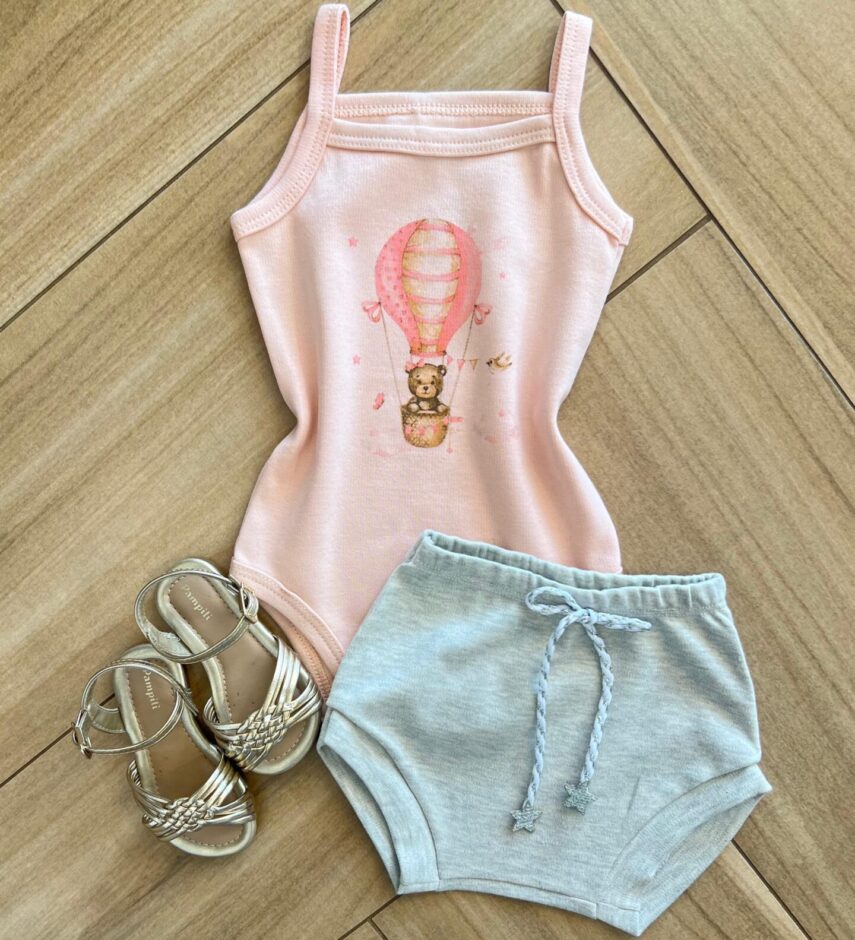 Conjunto Infantil Feminino Body Ursinho de Alcinha e Calcinha Cinza Fernanda Ramos Kids