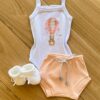 Conjunto Infantil Feminino Body Ursinho de Alcinha e Calcinha Salmão Fernanda Ramos Kids