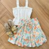 Conjunto Infantil Feminino Cropped e Short Saia Estampa Floral Fernanda Ramos Kids