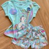 Conjunto Infantil Feminino Pijama Blusa e Short Unicórnio Color Fernanda Ramos Kids
