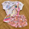 Conjunto Infantil Feminino Pijama Rosa Blusa e Short Unicórnio Color Fernanda ramos kids