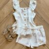 Conjunto Infantil Feminino Regata com Botões e Short Estampa Coqueiro Fernanda Ramos Kids