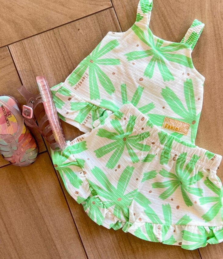 fernandaramoskids com br Conjunto Infantil Feminino Regata e Short Estampado Floresça1
