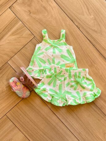 Conjunto Infantil Feminino Regata e Short Estampado Floresça Fernanda Ramos Kids