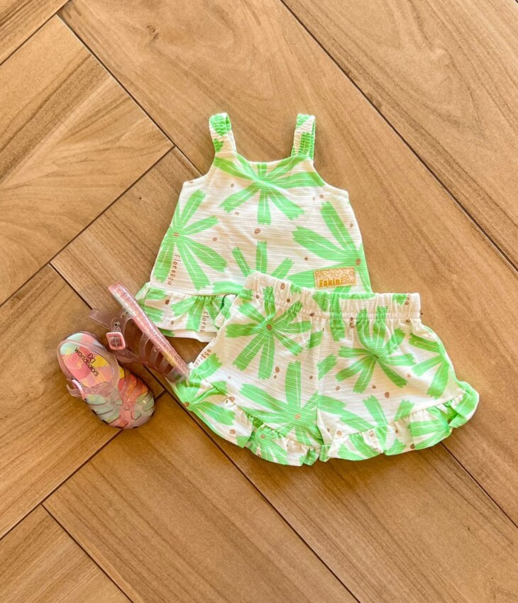 Conjunto Infantil Feminino Regata e Short Estampado Floresça Fernanda Ramos Kids