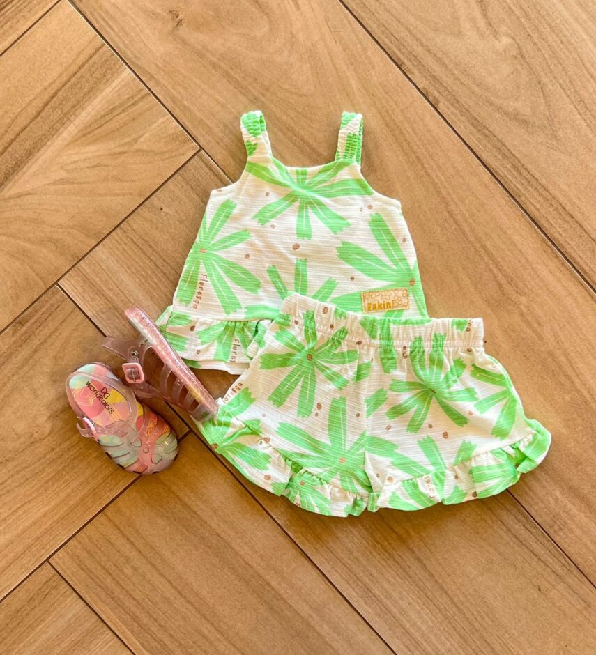 Conjunto Infantil Feminino Regata e Short Estampado Floresça Fernanda Ramos Kids