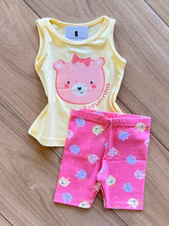 Conjunto Infantil Feminino Regata e bermuda Fofurinha Fernanda Ramos Kids