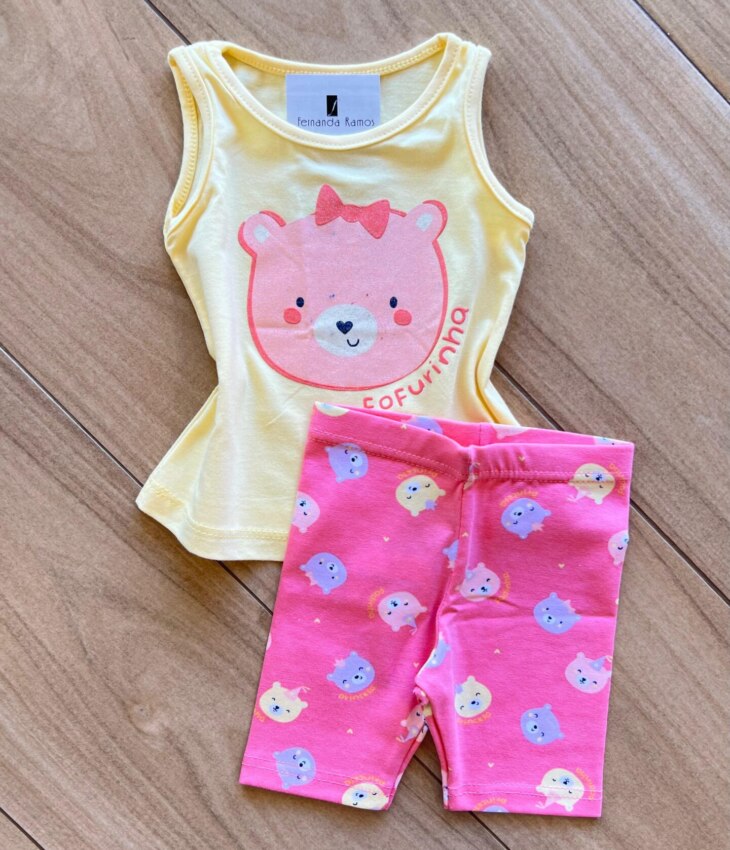 Conjunto Infantil Feminino Regata e bermuda Fofurinha Fernanda Ramos Kids