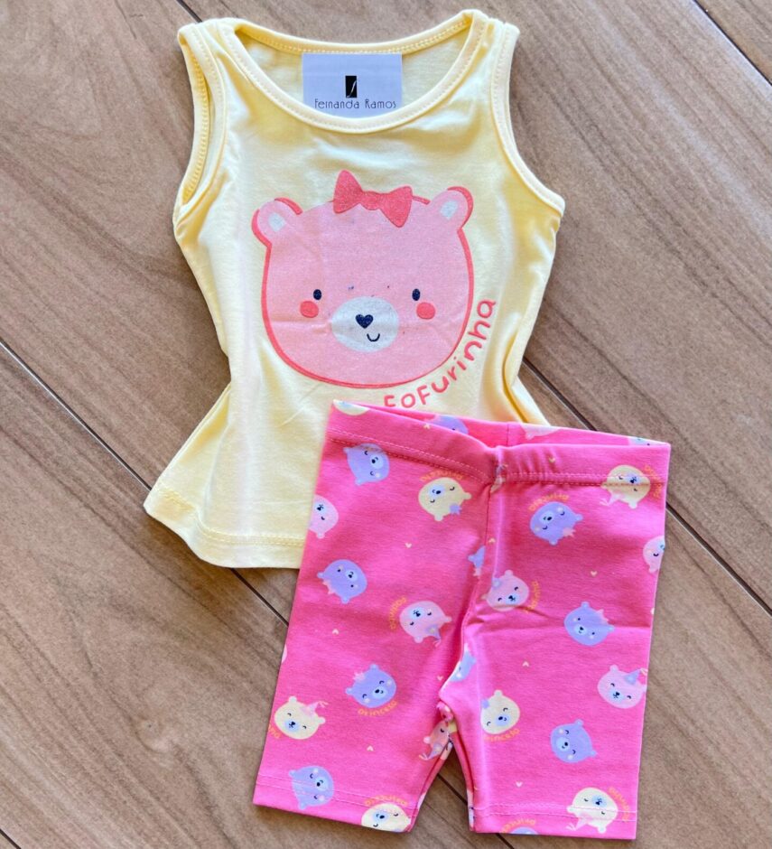 Conjunto Infantil Feminino Regata e bermuda Fofurinha Fernanda Ramos Kids