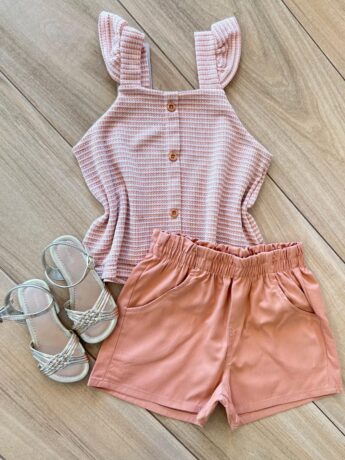 Conjunto Infantil Feminino Regata e Short Rose Fernanda Ramos Kids