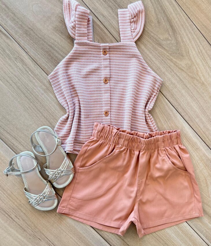 Conjunto Infantil Feminino Regata e Short Rose Fernanda Ramos Kids