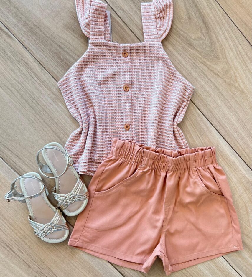 Conjunto Infantil Feminino Regata e Short Rose Fernanda Ramos Kids