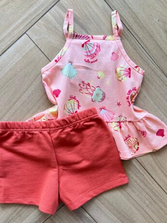 Conjunto Infantil Feminino Regata Estampada Salmão e Short TerraCota Fernada Ramos Kids